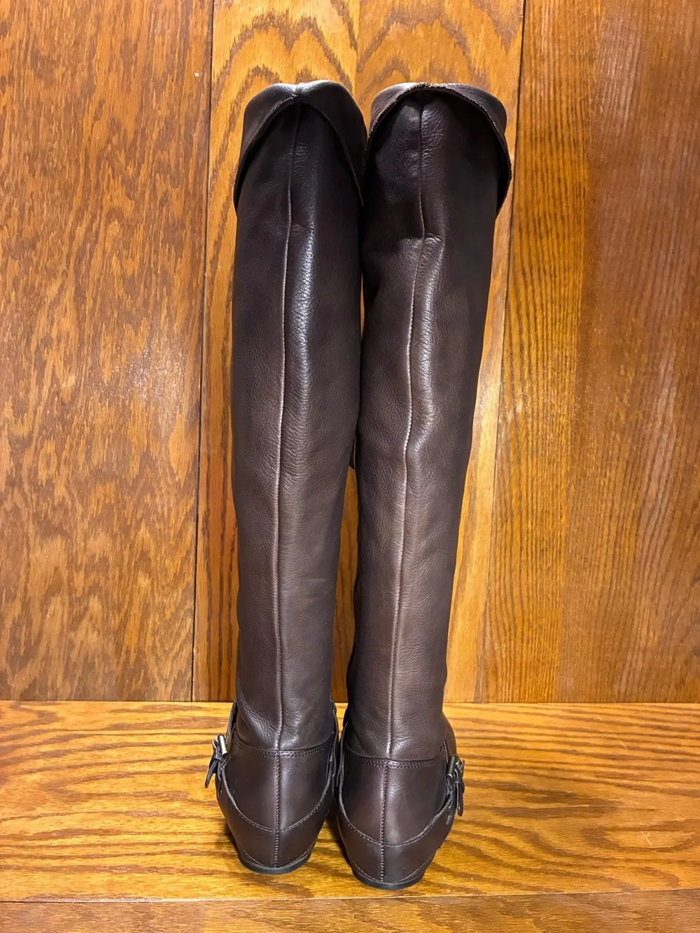 Y2K VTG Via Spiga Over The Knee Fold Over Cuff Hidden Wedge Riding Boots Brown